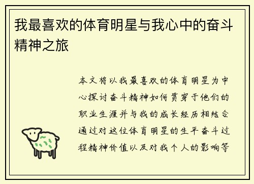 我最喜欢的体育明星与我心中的奋斗精神之旅
